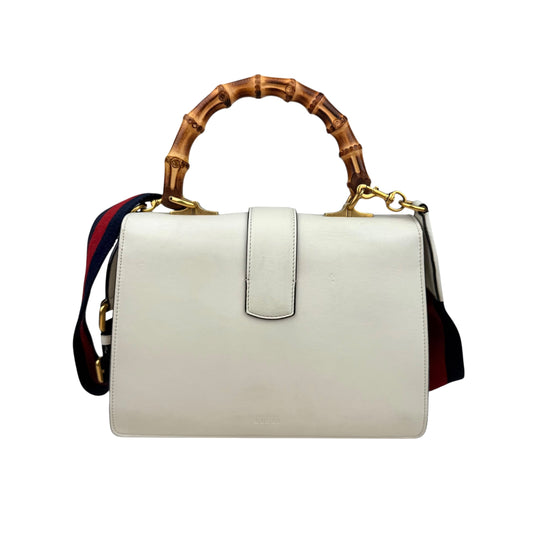 Gucci Calfskin Bamboo Web Medium Dionysus Top Handle Bag White Blue Hibiscus Red