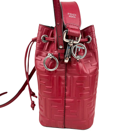 Fendi Red Zucca Leather Mini Mon Tresor Drawstring Bucket Bag