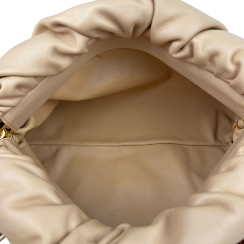 Bottega Veneta Chain Pouch Grained Clutch Almond Leather