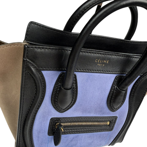 Celine Luggage Nano Shopper Handbag Black Blue Beige
