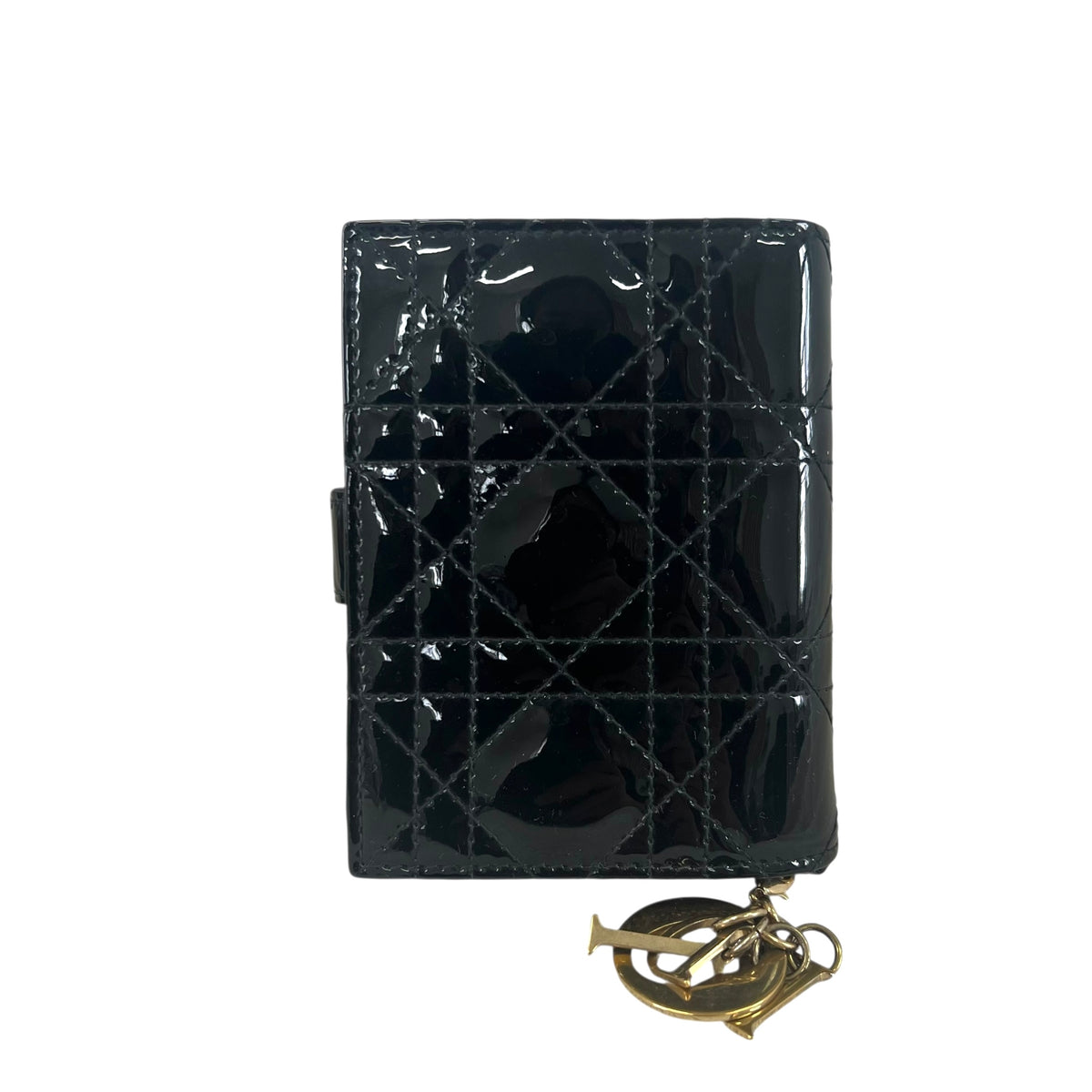 Dior Patent Card Holder Cannage Pattern Wallet