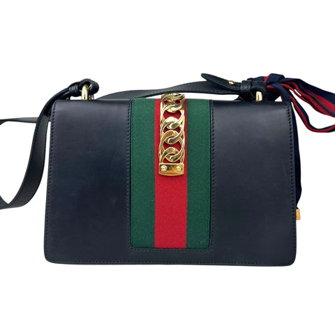 Gucci Sylvie Black Leather Bag Women Handbag