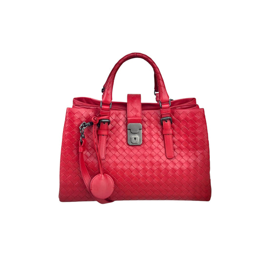 Bottega Veneta Red Intrecciato Woven Nappa Leather Roma Tote Bag