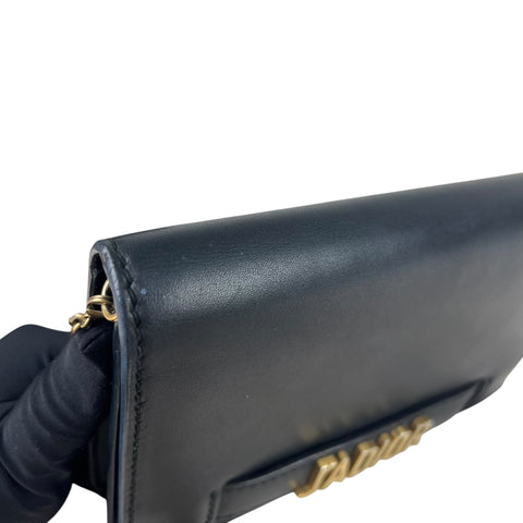 Dior Black Smooth Calfskin Leather J'ADIOR Wallet on Chain Clutch Bag