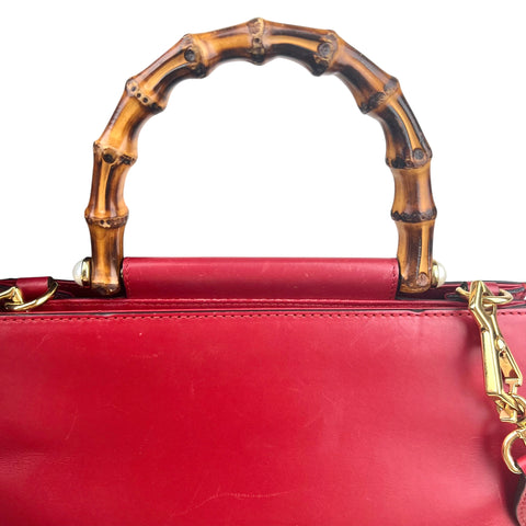 Gucci Red Smooth Calfskin Leather Nymphaea Medium Top Handle Bag