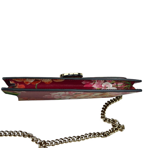 Gucci Red Interlocking G Blooms Leather Wallet on Chain