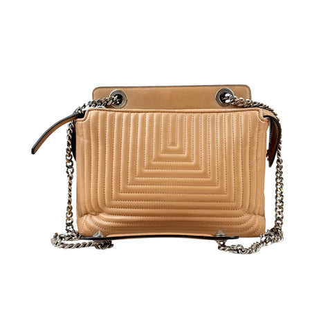 Fendi Beige gesteppte Dotcom-Schultertasche Braun