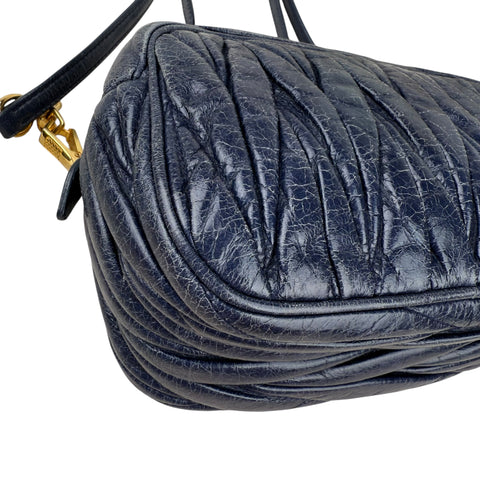 Miu Miu Blue Matelassé Leather Zip Crossbody Bag