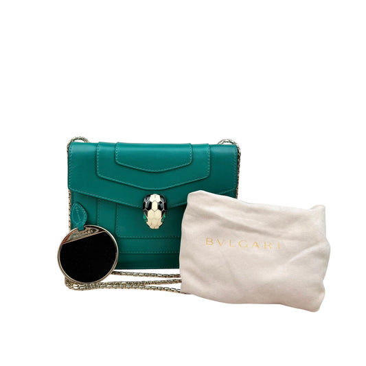Bvlgari Calfskin Small Serpenti Forever Snake Strap Crossbody Bag Emerald Green