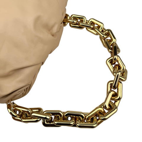 Bottega Veneta Chain Pouch Grained Clutch Almond Leather