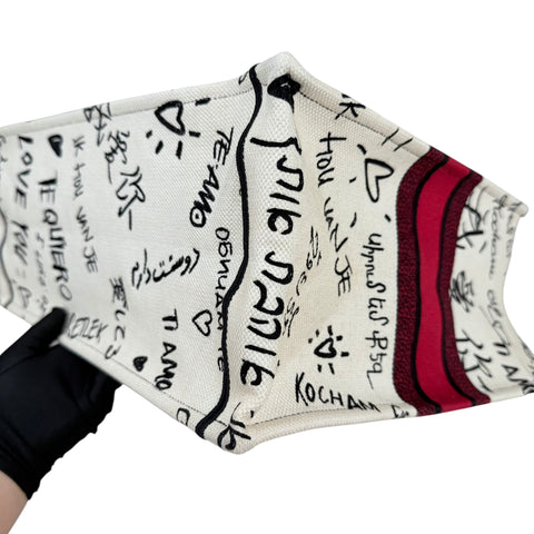 Dior White and Red Embroidered Canvas Dioramour Graffiti Book Tote