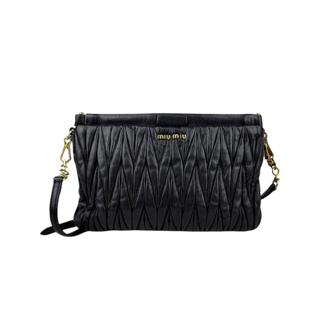 Miu Miu Black Matelasse Leather Crossbody Bag