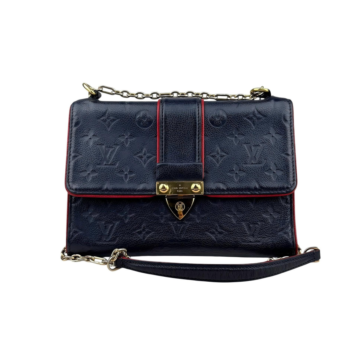Louis Vuitton Monogram Empreinte Saint-Sulpice Chain Shoulder Bag Red Black