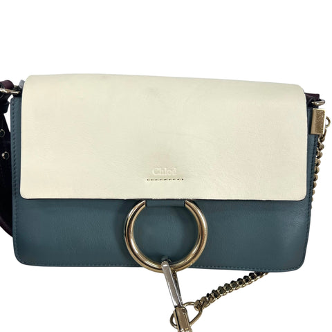 Chloé Chloe Faye Chain Suede Leather Gray Blue Crossbody Bag Grey