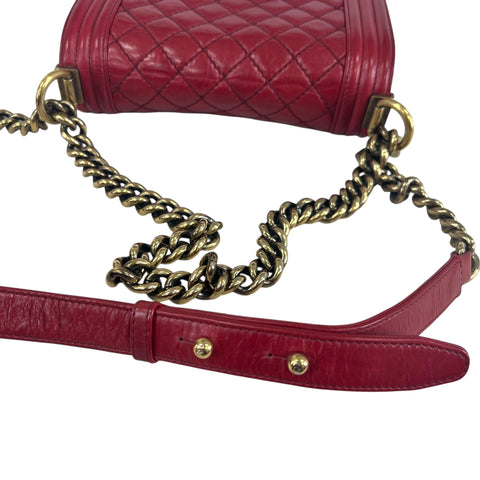 Chanel Red Leather Quilted Medium Boy Bag Flap w/ Gold Chain