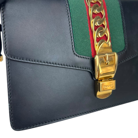 Gucci Sylvie Black Leather Bag Women Handbag