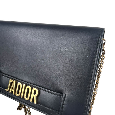 Dior Black Smooth Calfskin Leather J'ADIOR Wallet on Chain Clutch Bag