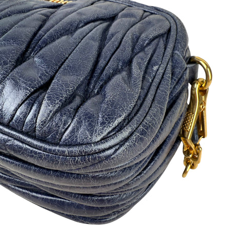 Miu Miu Blue Matelassé Leather Zip Crossbody Bag