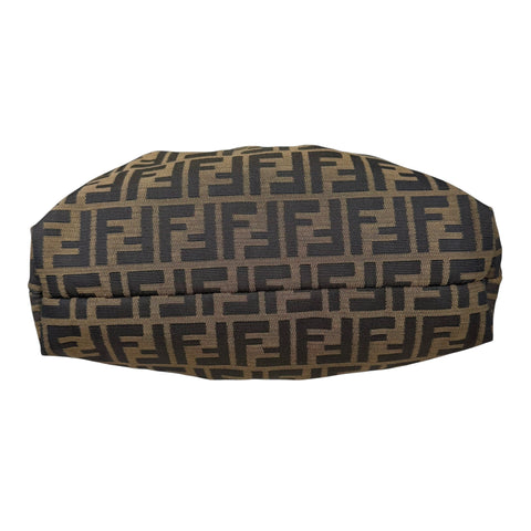 Fendi Brown Pattern Ring Pleat Tote Zucca Canvas Shoulder Bag Medium