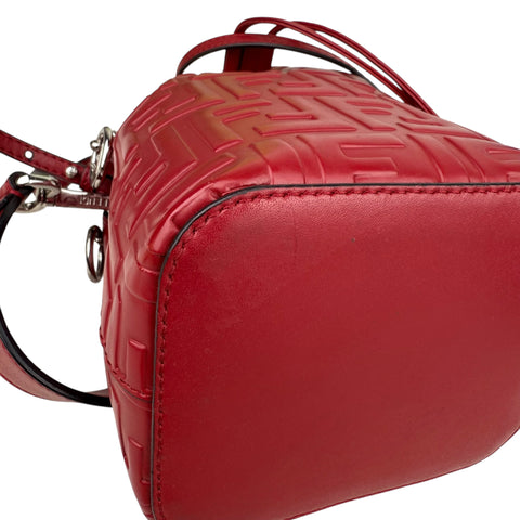 Fendi Red Zucca Leather Mini Mon Tresor Drawstring Bucket Bag