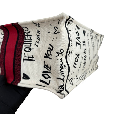 Dior White and Red Embroidered Canvas Dioramour Graffiti Book Tote