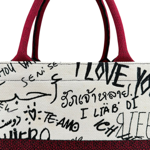 Dior White and Red Embroidered Canvas Dioramour Graffiti Book Tote