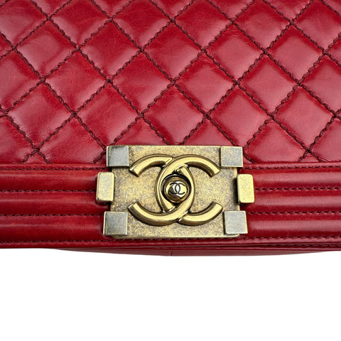 Chanel Boy Chanel Matelasse Chain Flap Shoulder Bag Leather Red