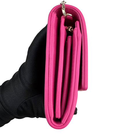 Dior Fuchsia Quilted Cannage Leather Lady Dior Wallet on Chain Bag