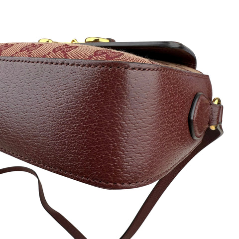 Gucci Horsebit 1955 Burgundy GG Canvas Flap Pocket Camera Crossbody