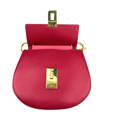Chloe Red Grained Leather Drew Bag