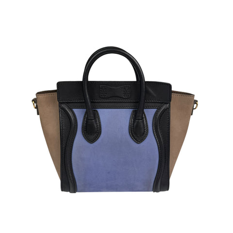 Celine Luggage Nano Shopper Handbag Black Blue Beige
