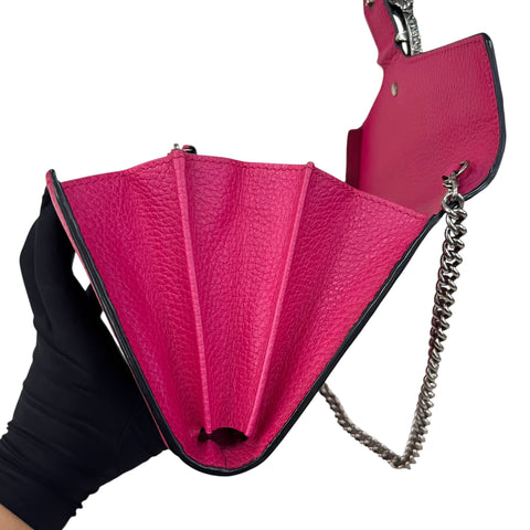 Gucci Pink Leather Small Dionysus Wallet Shoulder Bag Detachable Chain Strap