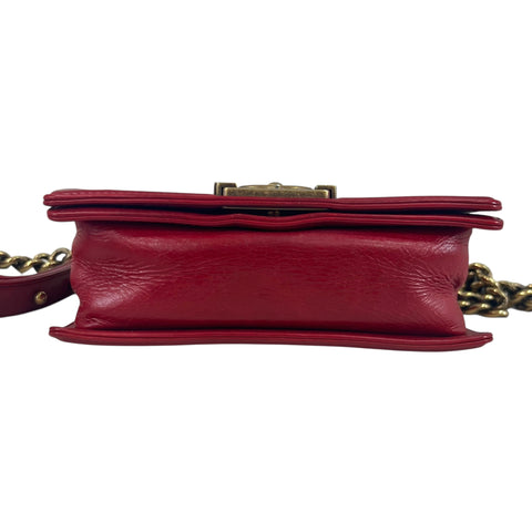 Chanel Red Leather Quilted Medium Boy Bag Flap w/ Gold Chain