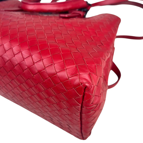 Bottega Veneta Red Intrecciato Woven Nappa Leather Roma Tote Bag