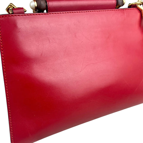 Gucci Red Smooth Calfskin Leather Nymphaea Medium Top Handle Bag