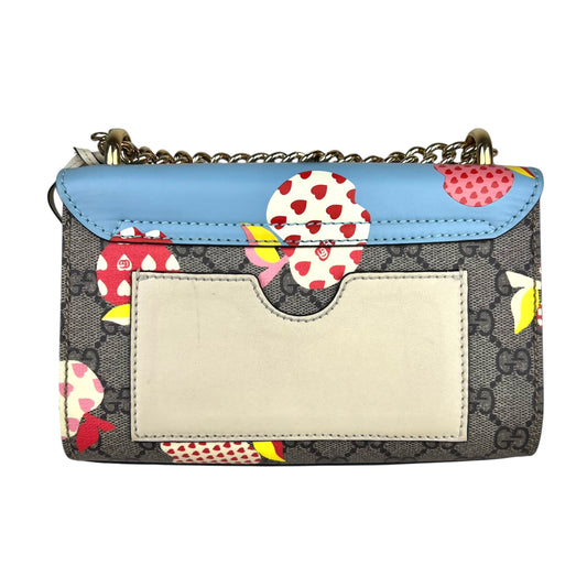 Gucci 2-WAY BAG GG SUPREME APPLE PRINT GG BROWN/BEIGE/BLUE Padlock