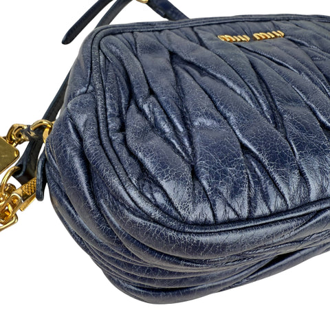 Miu Miu Blue Matelassé Leather Zip Crossbody Bag