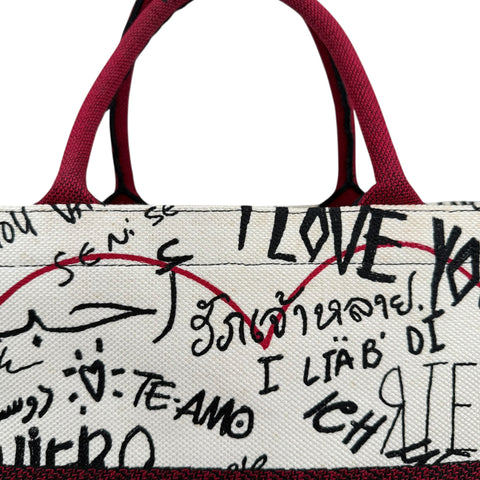 Dior White and Red Embroidered Canvas Dioramour Graffiti Book Tote