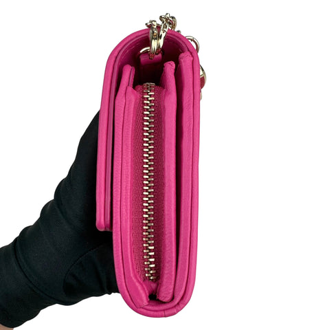 Dior Fuchsia Quilted Cannage Leather Lady Dior Wallet on Chain Bag
