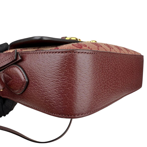 Gucci Horsebit 1955 Burgundy GG Canvas Flap Pocket Camera Crossbody
