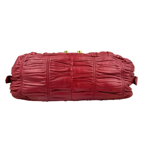 Prada Red Gathered Leather Shoulder Bag