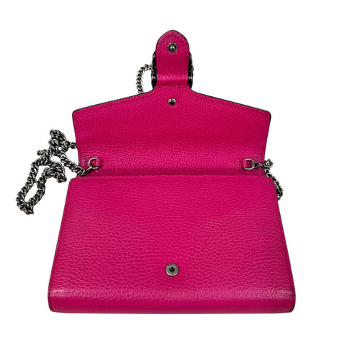 Gucci Pink Leather Small Dionysus Wallet Shoulder Bag Detachable Chain Strap