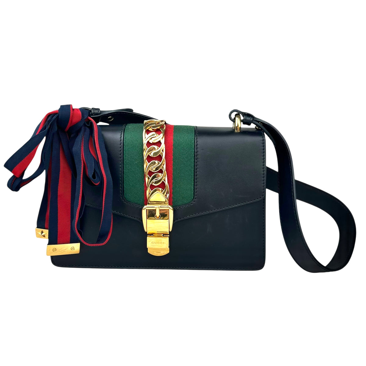 Gucci Sylvie Black Leather Bag Women Handbag