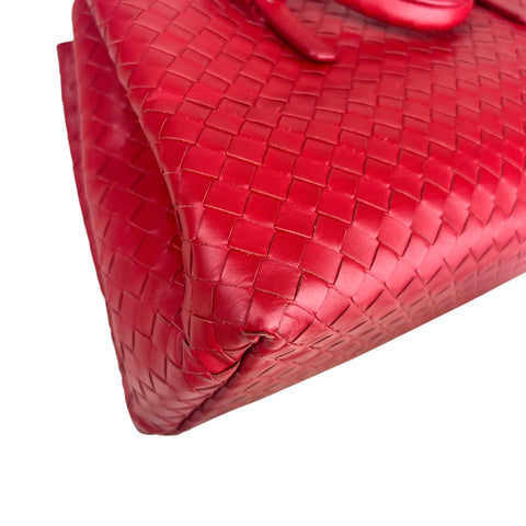 Bottega Veneta Red Intrecciato Woven Nappa Leather Roma Tote Bag