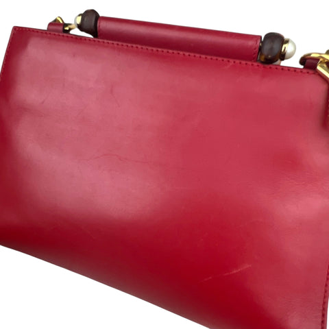 Gucci Red Smooth Calfskin Leather Nymphaea Medium Top Handle Bag