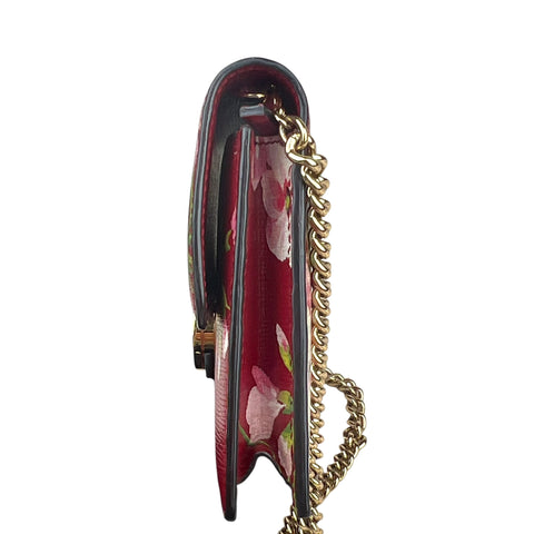 Gucci Red Interlocking G Blooms Leather Wallet on Chain