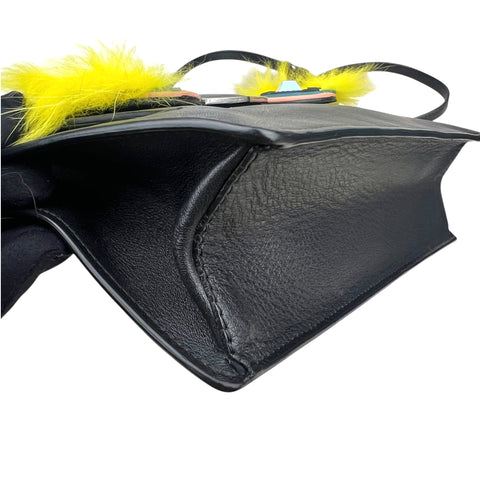 Fendi Monster Fur Leather Crossbody Black