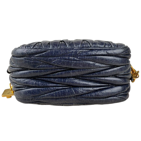 Miu Miu Blue Matelassé Leather Zip Crossbody Bag