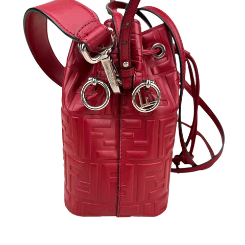 Fendi Red Zucca Leather Mini Mon Tresor Drawstring Bucket Bag