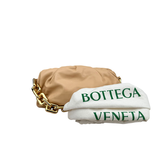 Bottega Veneta Chain Pouch Grained Clutch Almond Leather